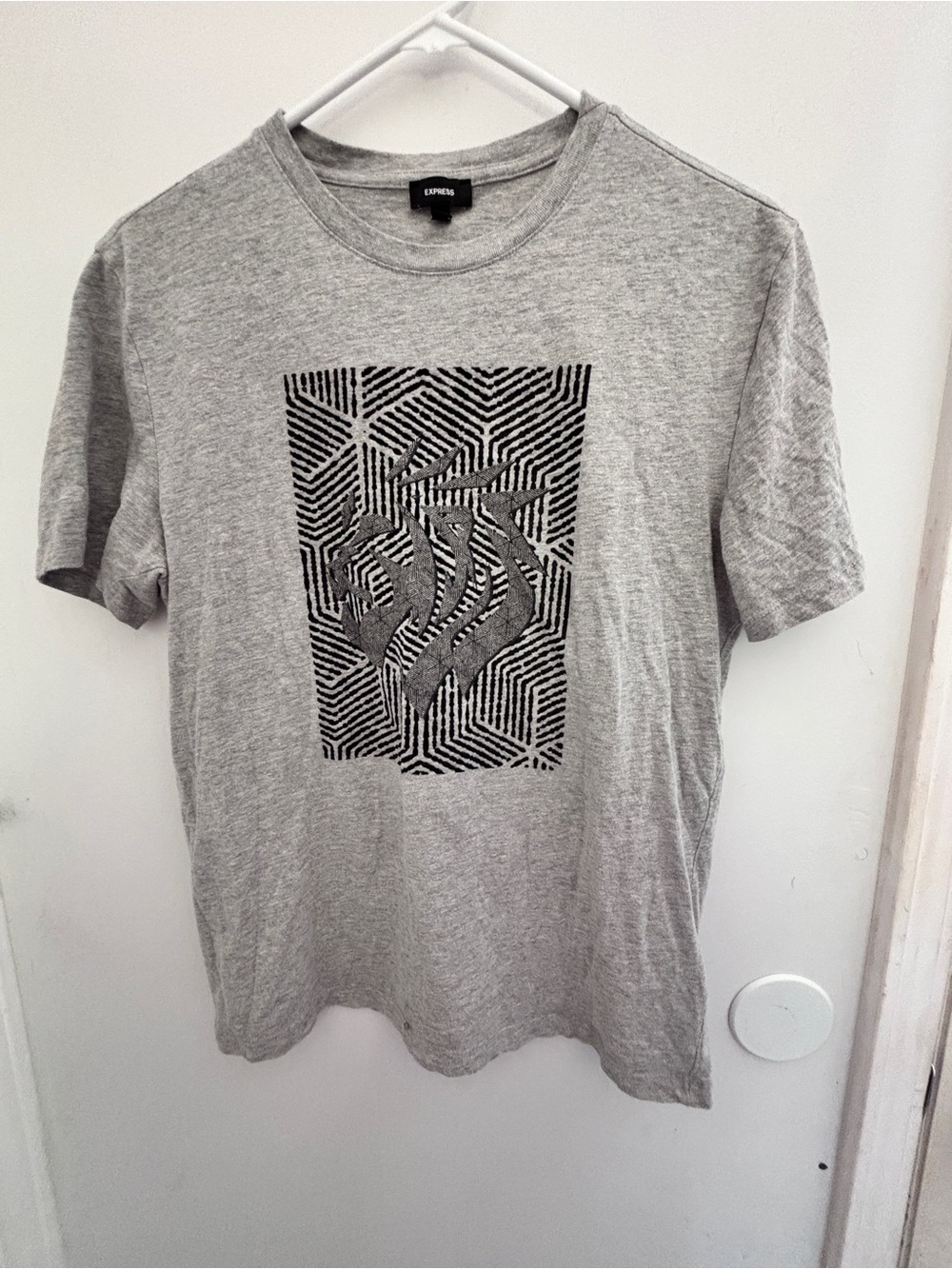 Express Gray Summer Short-Sleeve Graphic Tee with Black Graphic Print 40x24